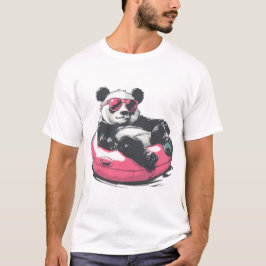 Camiseta panda vestindo óculos de sol em uma piscina rosa
