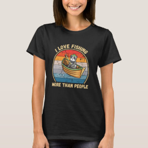 Camiseta Panda Vintage Eu Amo Pescar Mais Do Que Pessoas Pe