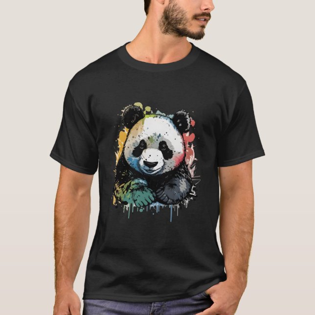 Camiseta Panda Watercolor Oil Painting Colorful (Frente)