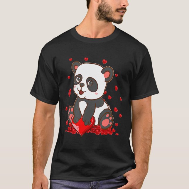 Camiseta Panda With Hearts Valentines Day Women And Girls  (Frente)