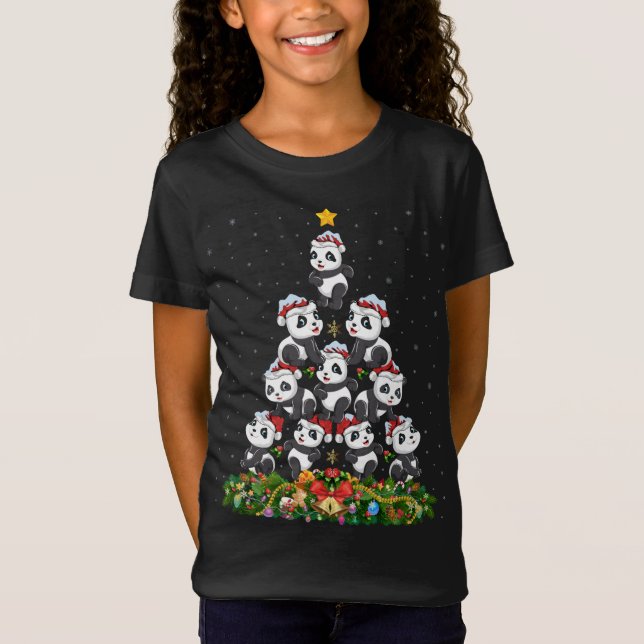 Camiseta Panda Xmas Tree Gift Santa Hat Panda Natal (Frente)