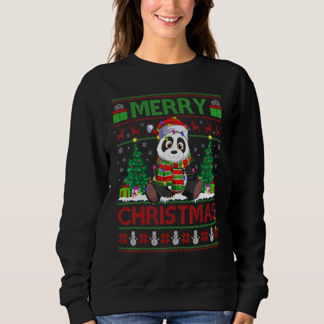 Camiseta Panda   Xmas Tree Lights Ugly Santa Panda Christma (Frente)