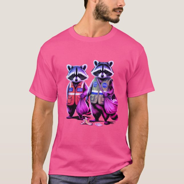 Camiseta Pandas de Lixo: Duo Dinâmico de Retenção Neon (Frente)