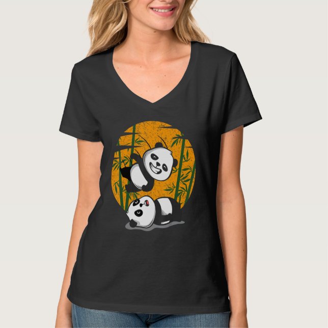 Camiseta Pandas Luchadores Animais Comedores de Bambu Chine (Frente)