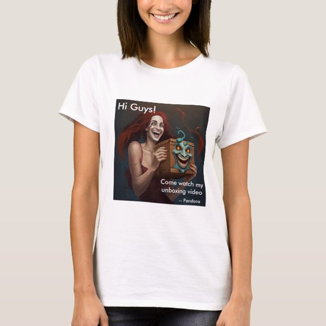 Camiseta Pandora com caixa, diversão e risos (Frente)