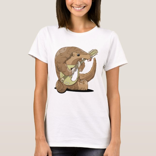 Camiseta Pangolin tocando um mandolim (Frente)