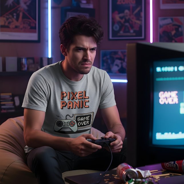 Camiseta Pânico de Pixel – Design de Raiva de Jogador Retro (Criador carregado)