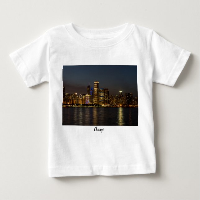 Camiseta Pano de Chicago Skyline Noite (Frente)