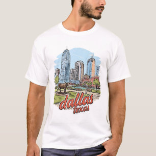 Camiseta Panorama da Cidade de Dallas Texas Longhorn Retro