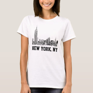 Camiseta Panorama da Cidade de Nova York Gravado 01