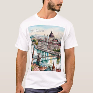 Camiseta Panorama do Parlamento da Hungria em Budapeste, Ri