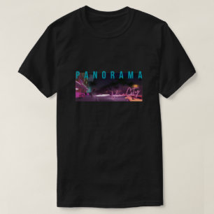 Camiseta Panorama Nightscape Cidade Neon Retro