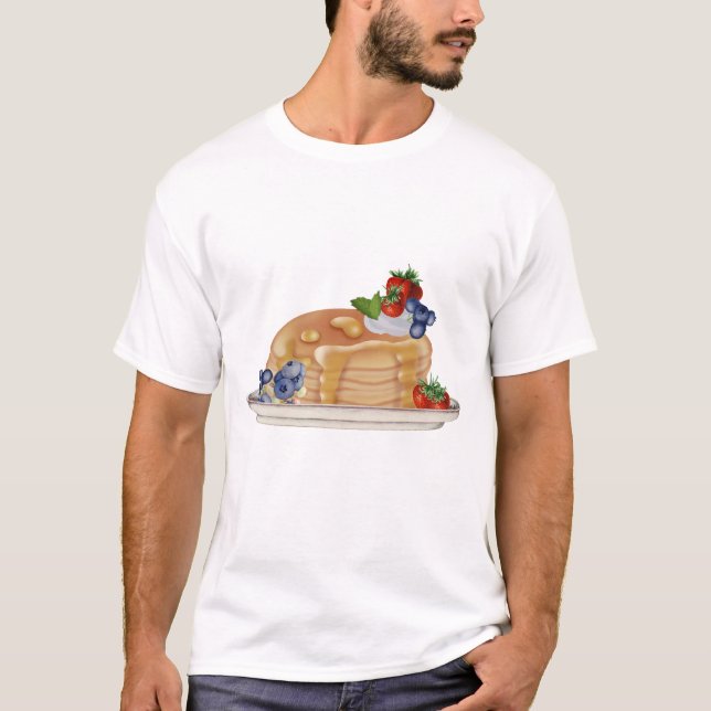 Camiseta Panquecas Desenhadas à Mão Frutas Café da Manhã Co (Frente)