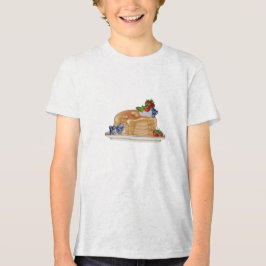 Camiseta Panquecas Desenhadas à Mão Frutas Vermelhas Comida