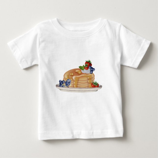 Camiseta Panquecas Desenhadas à Mão Frutas Vermelhas Comida (Frente)