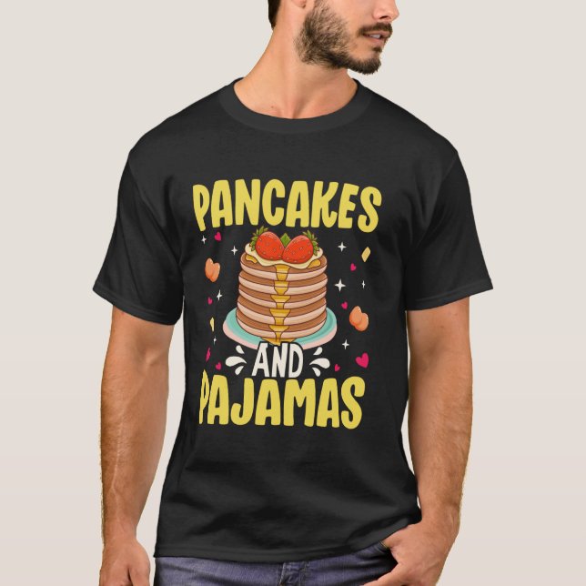 Camiseta Panquecas E Pijamas Adorável Comida De Café Da Man (Frente)