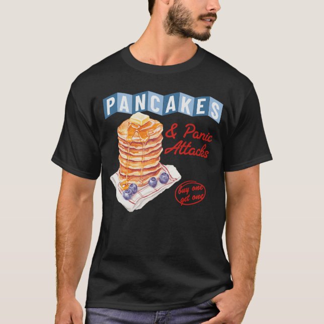 Camiseta Panquecas Retrô E Ataques De Pânico Café Da Manhã  (Frente)