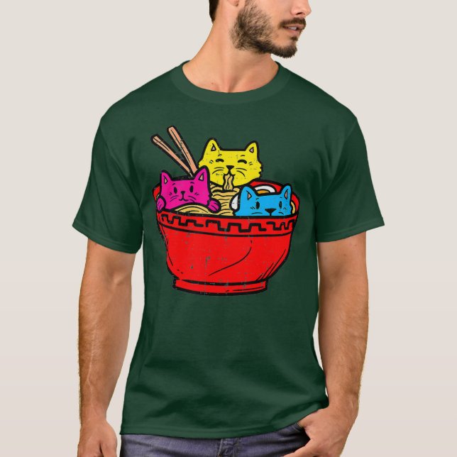 Camiseta Panseual Cat Ramen Kawaii Japonês Comida Pan Men (Frente)