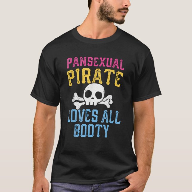 Camiseta Pansexual PIrate Ama Todo o Orgulho LGBT de Booty (Frente)