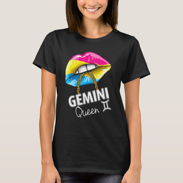Camiseta Pansexual Pride Gemini Queen Lábios Bandeira Maio  (Frente)