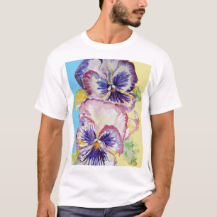 Camiseta Pansy Watercolor Pattern on Pink and Pale Yellow