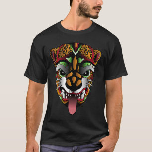 Camiseta Pantera Huichol Açúcar Crânio Mexicano Aztec Ocelo