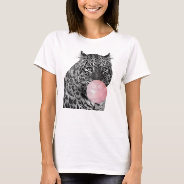 Camiseta Pantera-leopardo Negra Branca-Rosa Goma-Bolha (Frente)