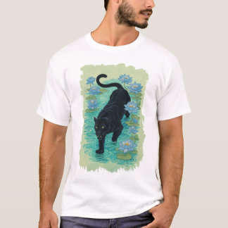 Camiseta Pantera rastejando por flores de lótus azul