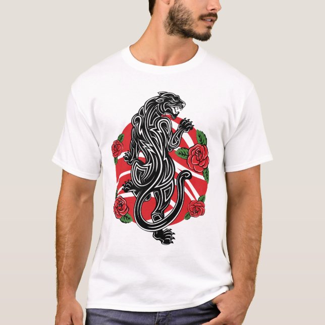 Camiseta Pantera Tribal com Rosas (Frente)