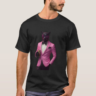 Camiseta Pantera Usando Terno Rosa Vibração de Gato Legal