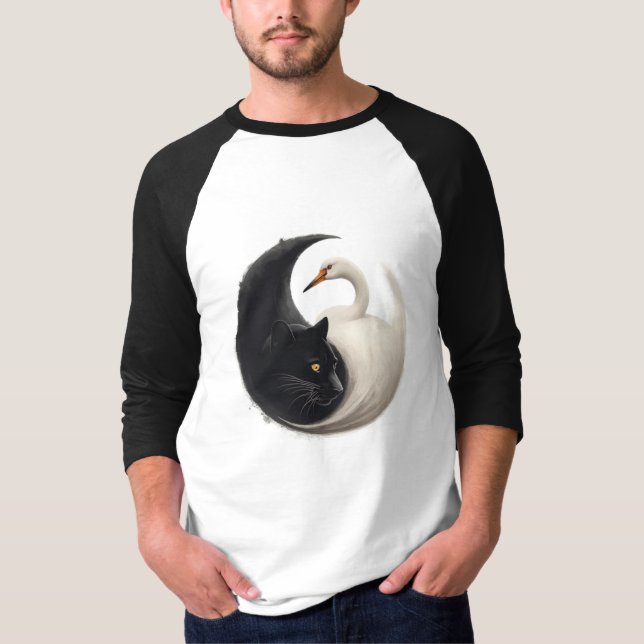 Camiseta Panther e Crane Yin Yang Ink Art (Frente)