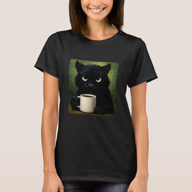 Camiseta Panther Grumpy Coffee Morning Humor Wildlife Tired (Frente)