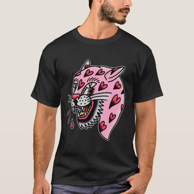 Camiseta Panther Pink X Heart Love Traditional Flash Premiu (Frente)