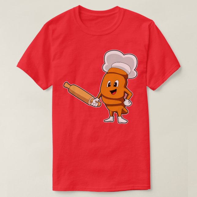 Camiseta Pão como Cozinhar com Pino de Rolagem (Frente do Design)