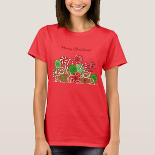 Camiseta Pão-de-espécie vermelhos na moda do Natal