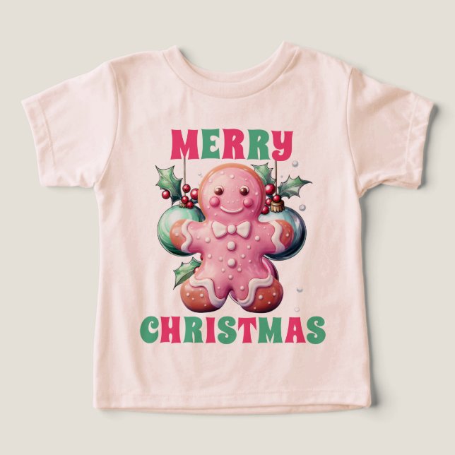 Camiseta Pão de Gingerpão de Natal Rosa (Design frontal)