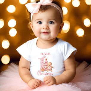 Camiseta Pão-de-Pão-Rosa Nome Rapariga Primeiro Natal