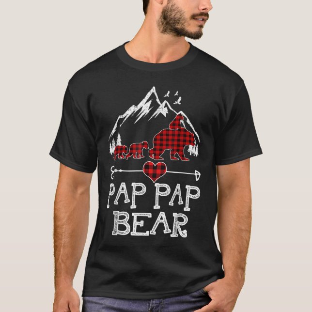 Camiseta Pap Bear Natal Pajama Xadrez Vermelha Buffalo Fa (Frente)