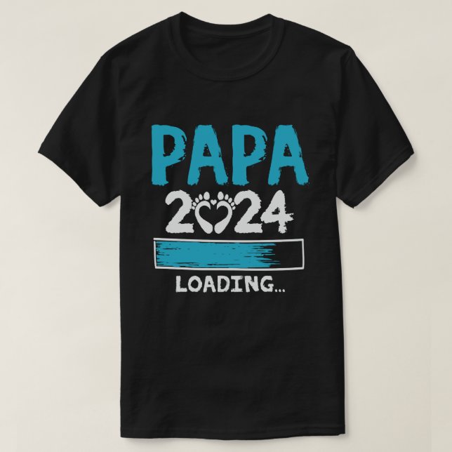 Camiseta Papa 2024 Carregando Novo papai de Anúncio de Grav (Frente do Design)