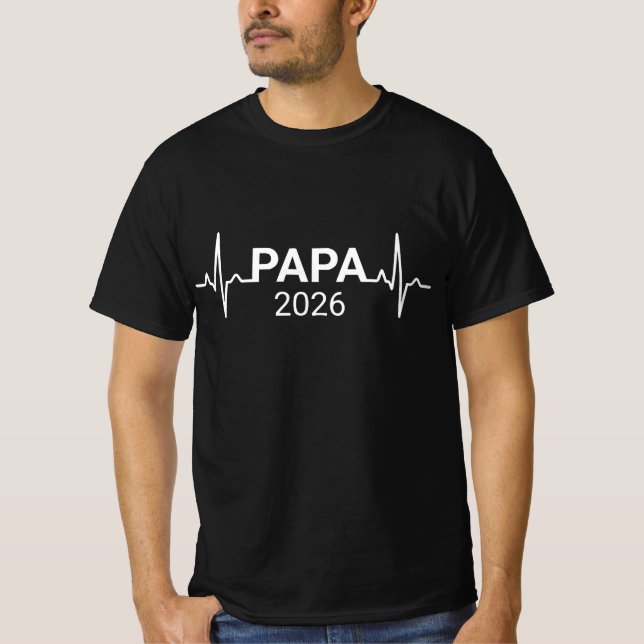 Camiseta Papa 2026 texto com design de linha de pulso cardí (Frente)