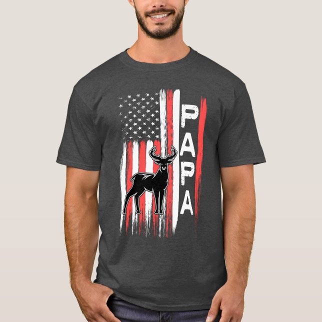 Camiseta Papa American Flag Deer Buck Hunting Gift from Gra (Frente)