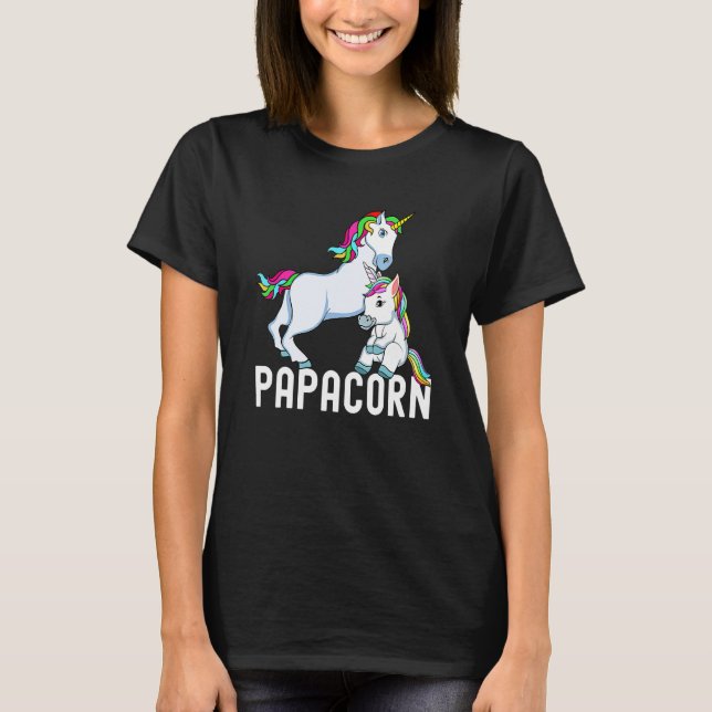 Camiseta Papá Corn Pai Unicorn E Bebê Rainbow Da Pai (Frente)