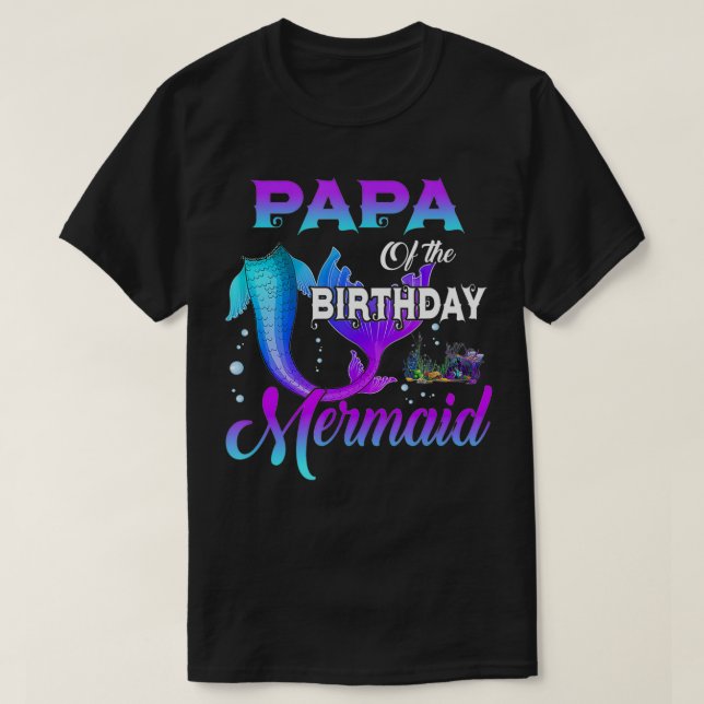 Camiseta Papá Da Família De Sereias De Aniversário (Frente do Design)