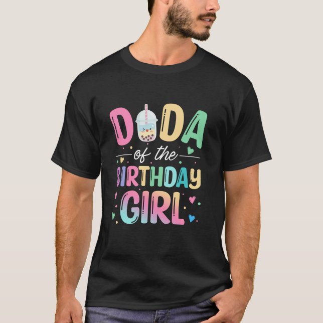 Camiseta Papá Da Garota De Aniversário Boba Tea Party Fa (Frente)