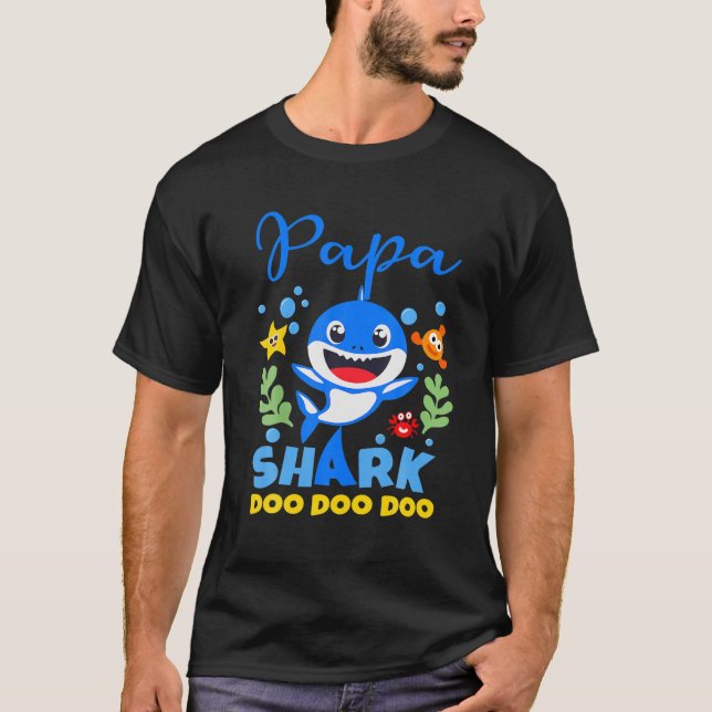 Camiseta Papá Do Bebê Tubarão Aniversário Papá Tubarão (Frente)