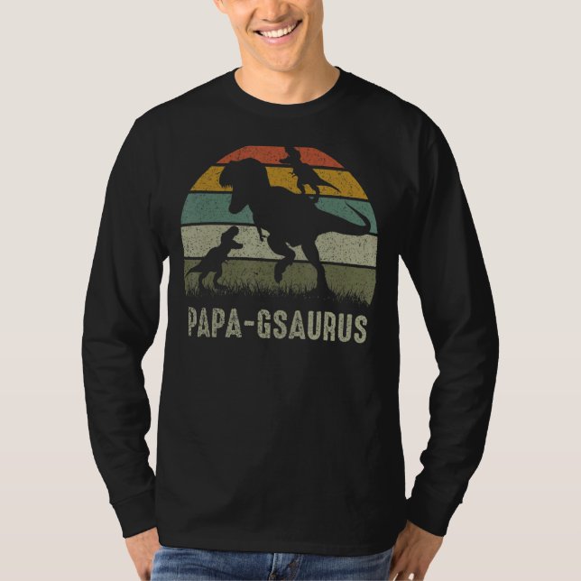 Camiseta Papa G Dinossaur T Rex Papa Gsaurus 2 Crianças Fam (Frente)
