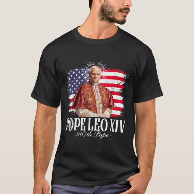Camiseta Papa Leo Xiv Robert American Flag (Frente)