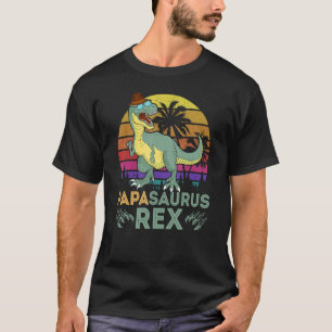 Camiseta Papa Saurux Rex Dinossauro Retro Pôr do Sol Palmei
