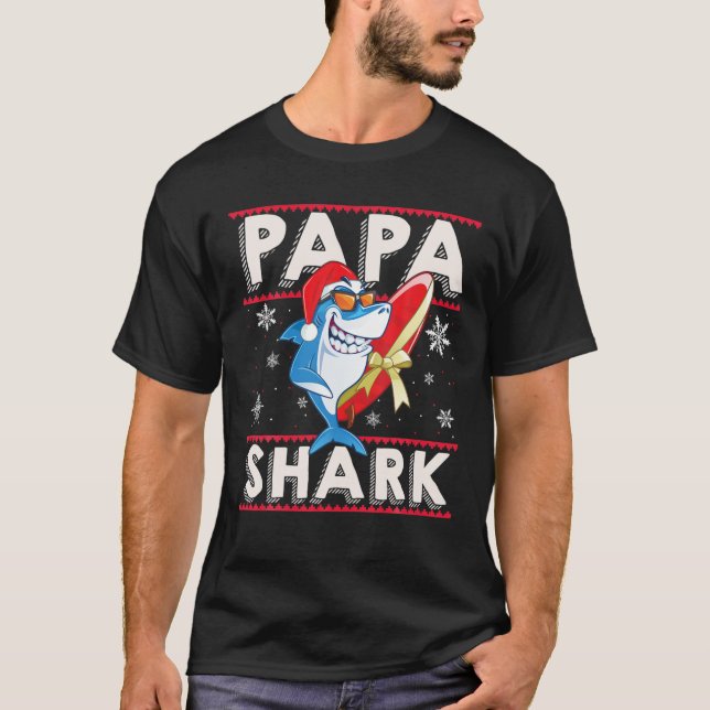 Camiseta Papa Shark Santa Christmas Family Matching Pajamas (Frente)