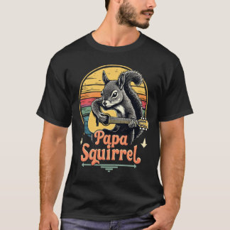 Camiseta Papá Squirrel Tocando Violão - Design de Música Re